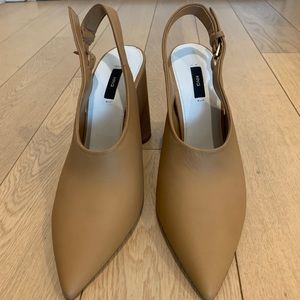 Tan/Camel Leather Sling Black Heels